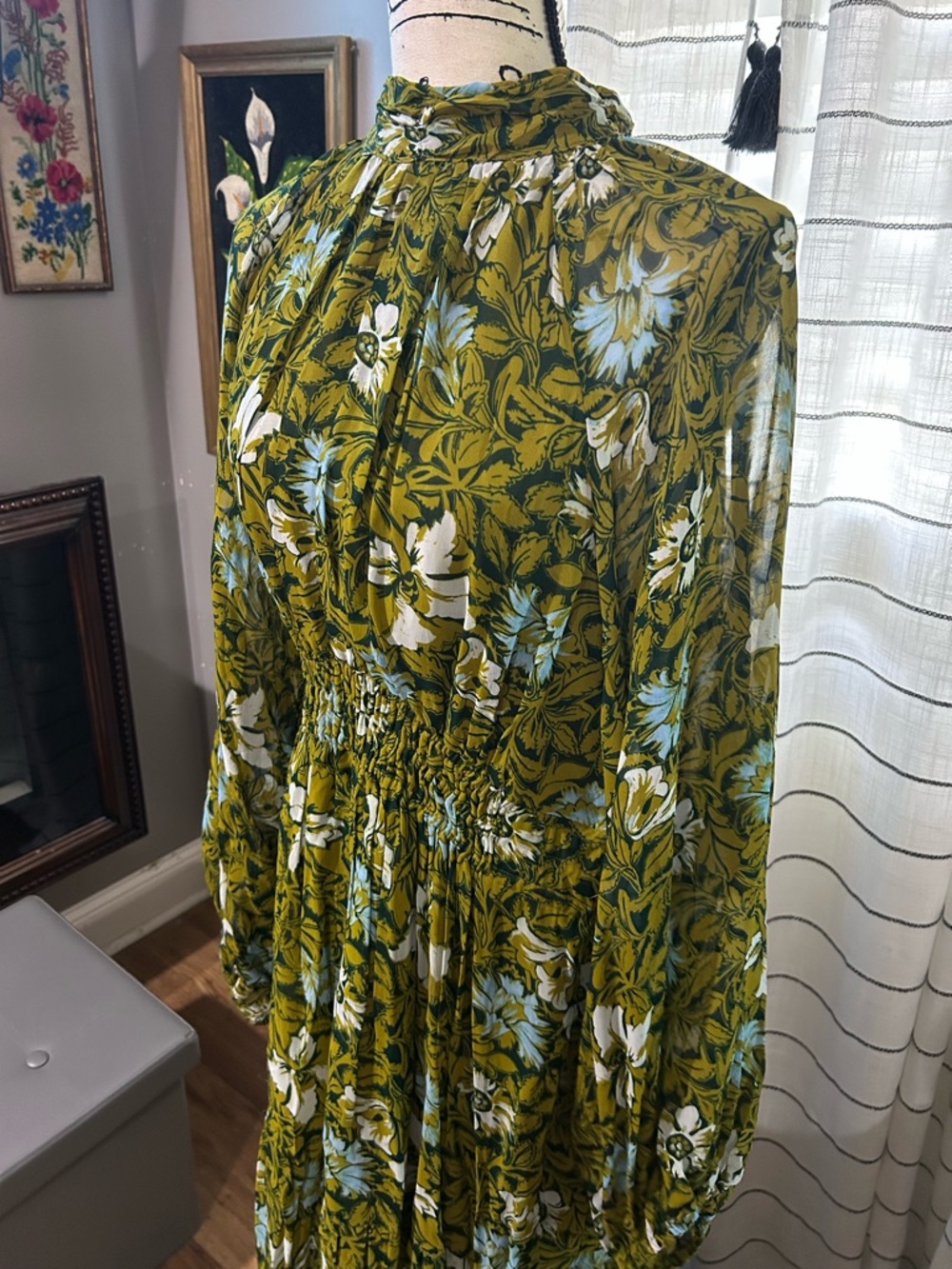 Anthropologie Somerset Long-Sleeve Mock-Neck Chiffon Maxi Dress Size XL - Picture 3 of 8